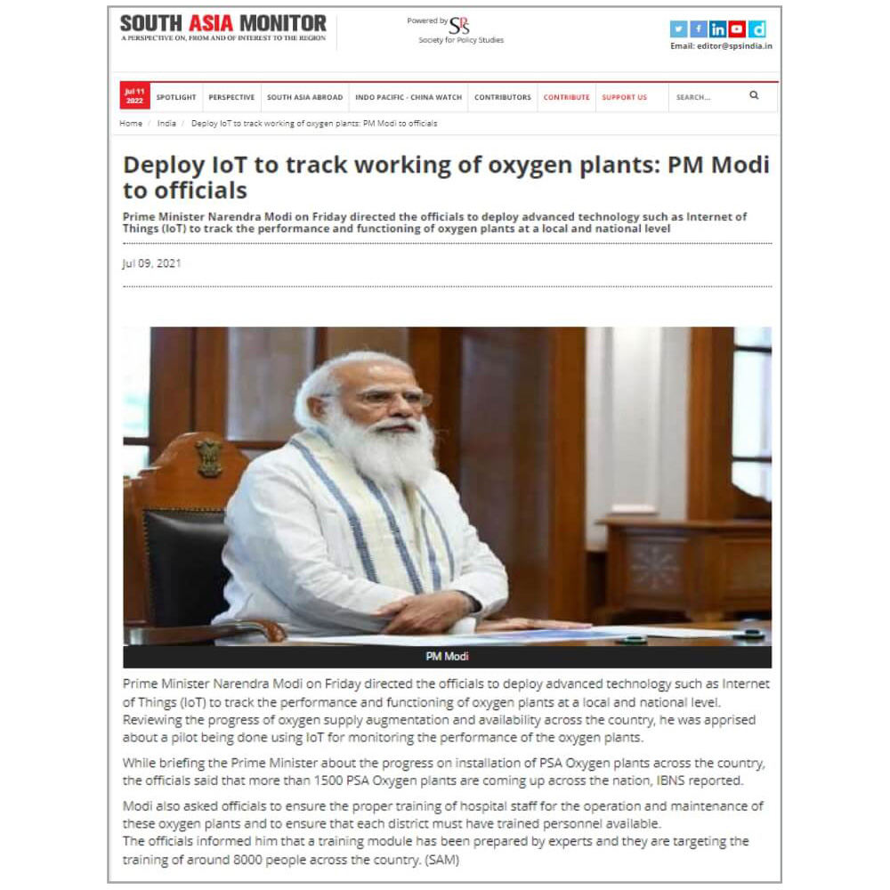 Deploy loT to track working of oxygen plants